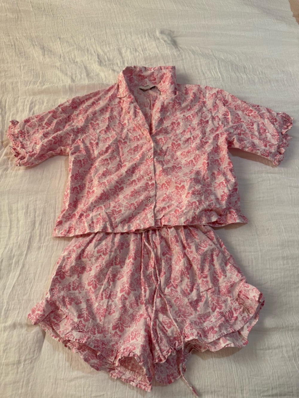 Topshop Pink Floral Short Sleeve Button Pajama Set
